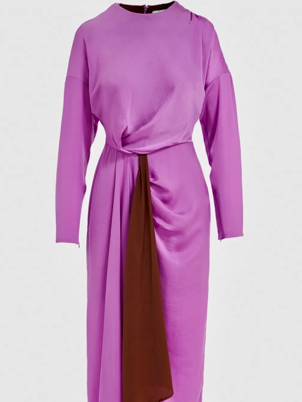 Essentiel Antwerp—Purple Twist-Front Long Sleeve Midi Dress